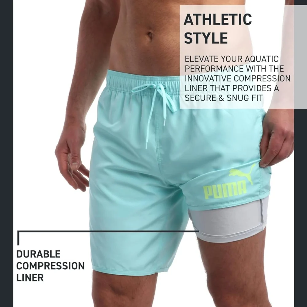 PUMA Men's Swim Trunks - Quick Dry Trunks with Mesh Compression Liner XL 🆕